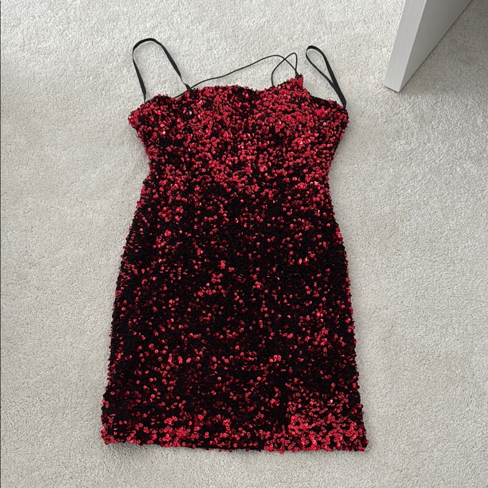B Darlin Black and Red Sequin Bodycon Mini Dress